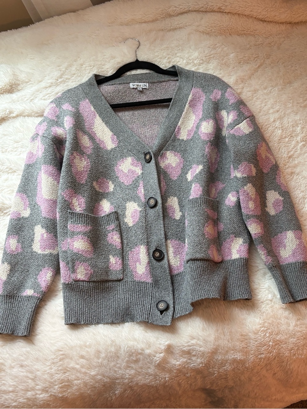 Vero Moda Gray Cardigan with Pink Spot Pattern